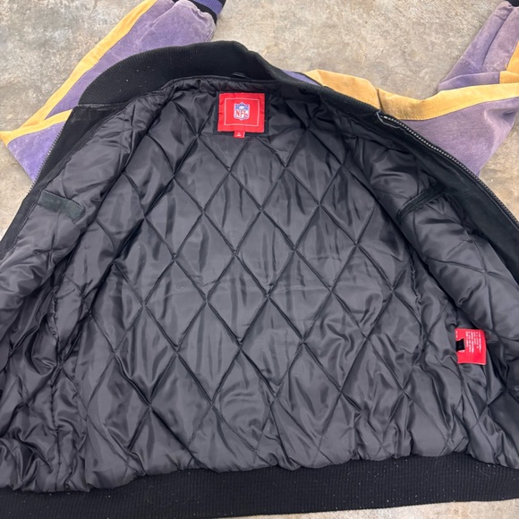 Vintage Minnesota Vikings NFL Suede Leather Varsity Jacket Purple Black Gold L - Picture 14 of 14